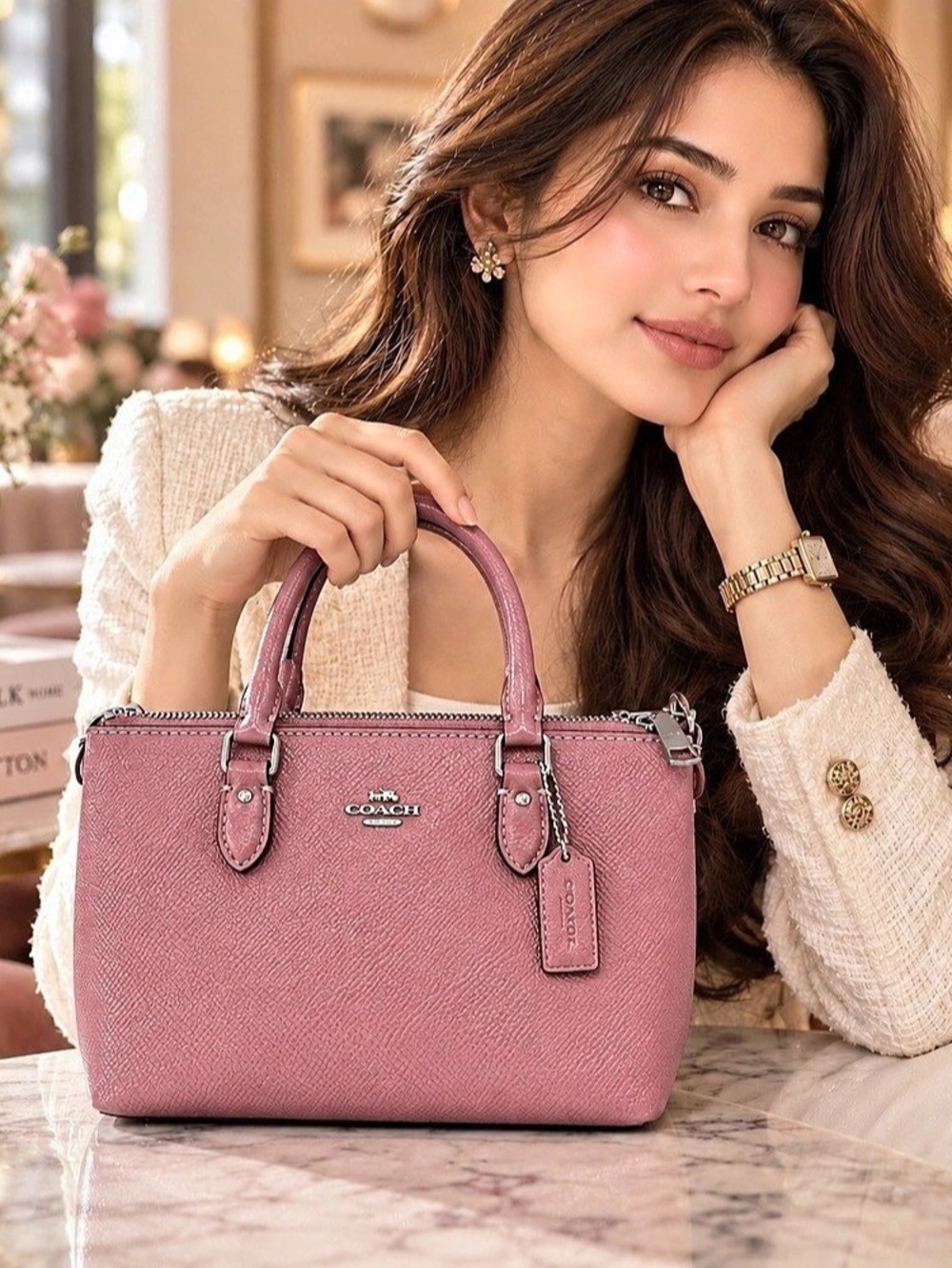 Coach Dusty Rose Pink Crossgrain Leather Mini Satchel Crossbody Bag Gift